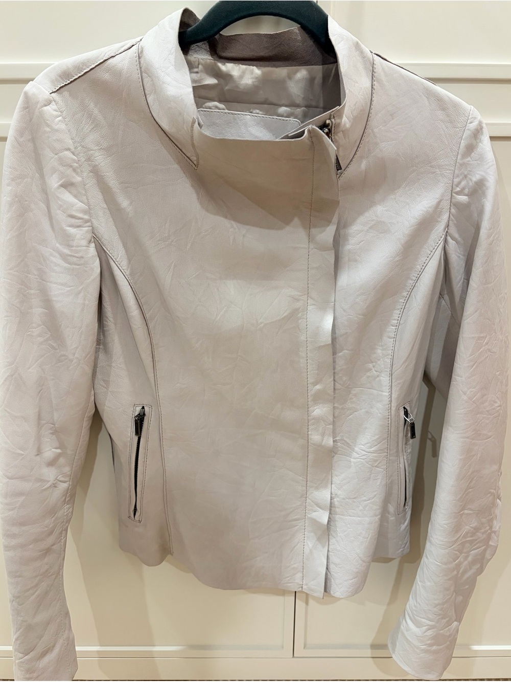 Cigno Nero light gray draped leather jacket - buttery soft